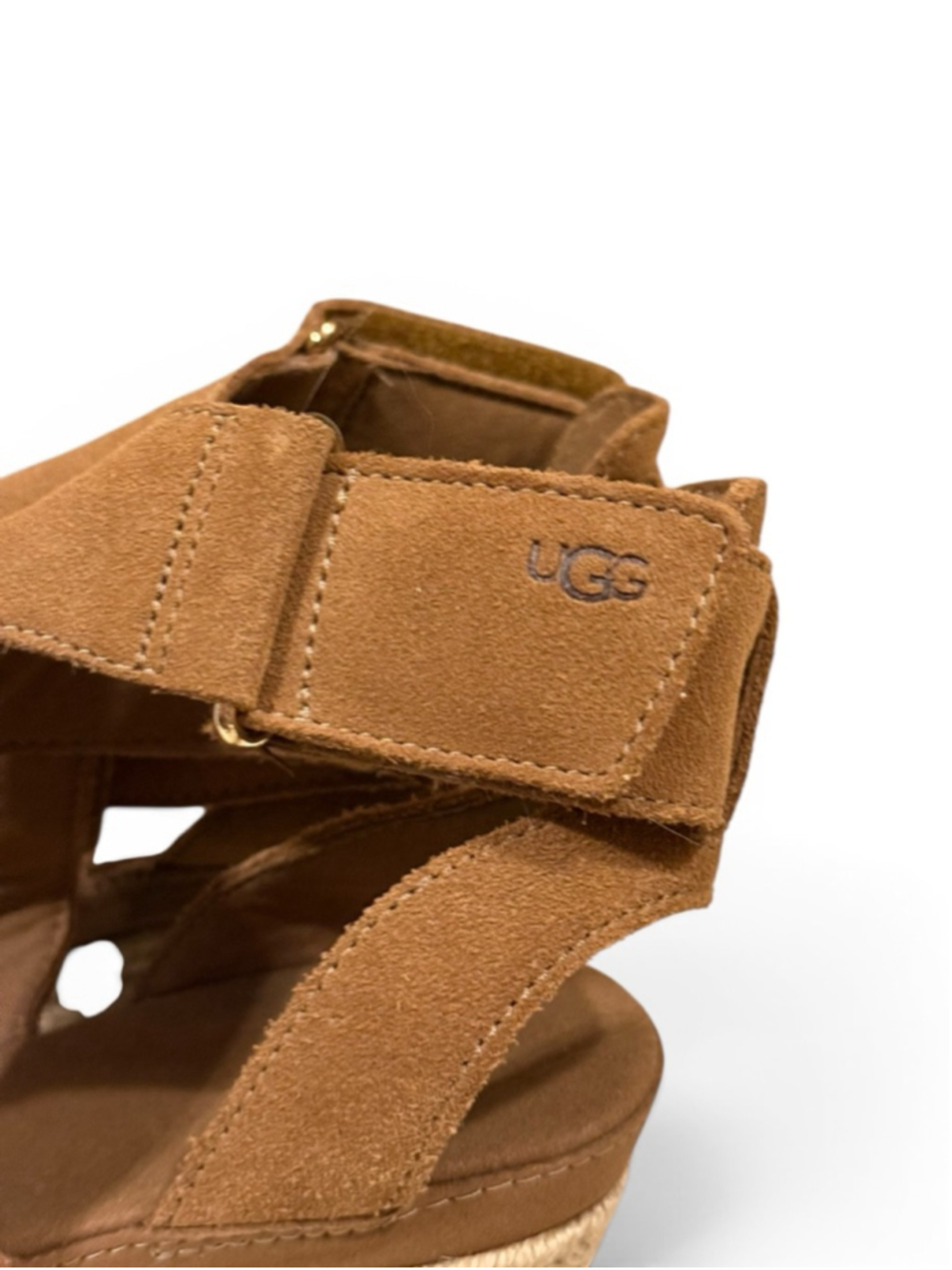 UGG Lleana Wedge Sandals Womens Sz 9 Chestnut Brown Suede Platform Espadrille - Picture 6 of 8